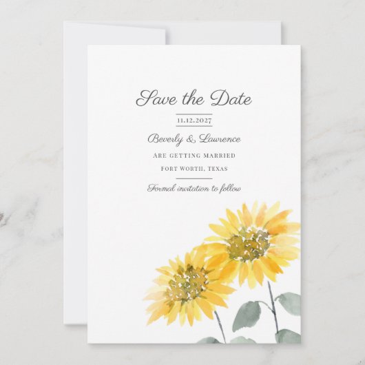 Wasserfarbene Sonnenblumen Botanisches Rett des Da Save The Date (Vorderseite)