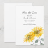 Wasserfarbene Sonnenblumen Botanisches Rett des Da Save The Date (Vorne/Hinten)