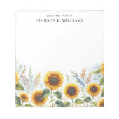 Wasserfarbene Sonnenblumen, die von der Rezeption Notizblock (Vorderseite)