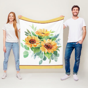 Wasserfarbene Sonnenblumen Fleecedecke