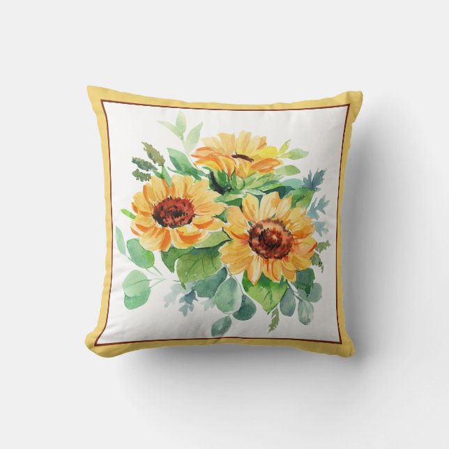 Wasserfarbene Sonnenblumen Kissen (Vorderseite)