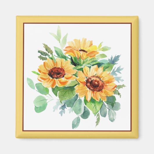 Wasserfarbene Sonnenblumen Magnet (Vorne)