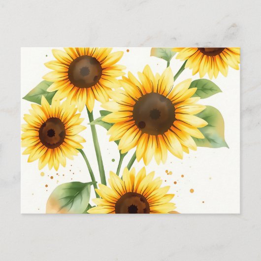 Wasserfarbene Sonnenblumen mit Cremefarben Postkarte (Vorderseite)