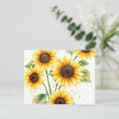 Wasserfarbene Sonnenblumen mit Cremefarben Postkarte (Stehend Vorderseite)