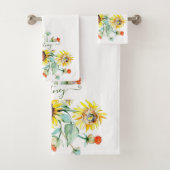 Wasserfarbene Sonnenblumen personalisiert Badhandtuch Set (Insitu)