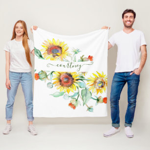 Wasserfarbene Sonnenblumen personalisiert Fleecedecke