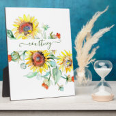 Wasserfarbene Sonnenblumen personalisiert Fotoplatte (Seite)