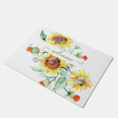Wasserfarbene Sonnenblumen personalisiert Fußmatte (Schrägansicht)
