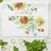 Wasserfarbene Sonnenblumen personalisiert Geschirrtuch (Gefaltet)
