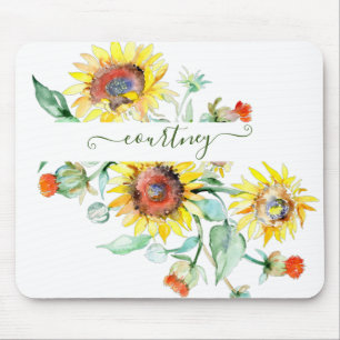 Wasserfarbene Sonnenblumen personalisiert Mousepad