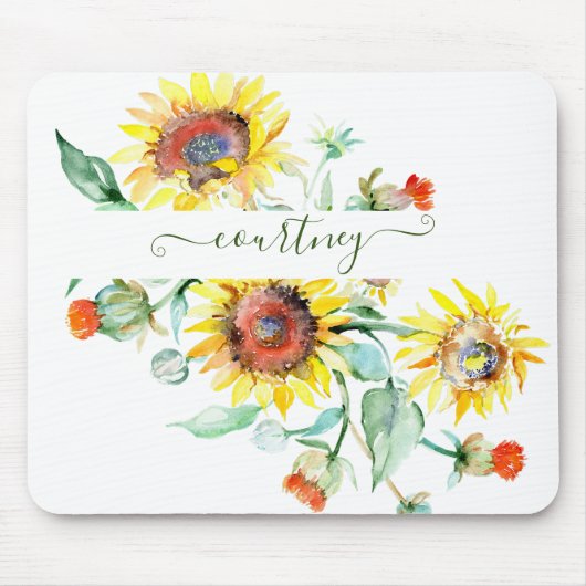 Wasserfarbene Sonnenblumen personalisiert Mousepad (Vorne)