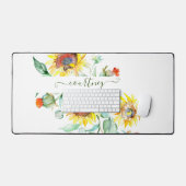 Wasserfarbene Sonnenblumen personalisiert Schreibtischunterlage (Tastatur & Maus)