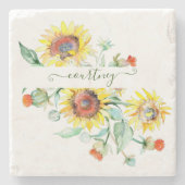 Wasserfarbene Sonnenblumen personalisiert Steinuntersetzer (Vorderseite)