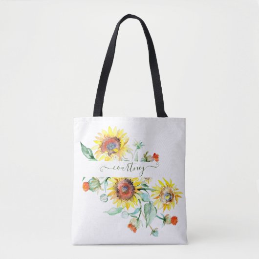 Wasserfarbene Sonnenblumen personalisiert Tasche (Vorderseite)