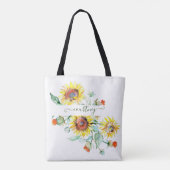 Wasserfarbene Sonnenblumen personalisiert Tasche (Rückseite)