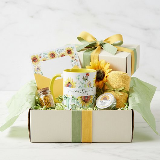 Wasserfarbene Sonnenblumen personalisiert Tasse