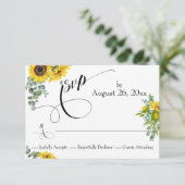 Wasserfarbene Sonnenblumen und Eukalyptus Elegante RSVP Karte (Stehend Vorderseite)