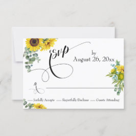 Wasserfarbene Sonnenblumen und Eukalyptus Elegante RSVP Karte