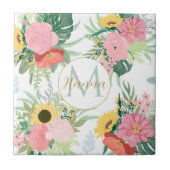 Wasserfarbene Sonnenblumen und Pfeffer Botanisch Fliese (Vorderseite)