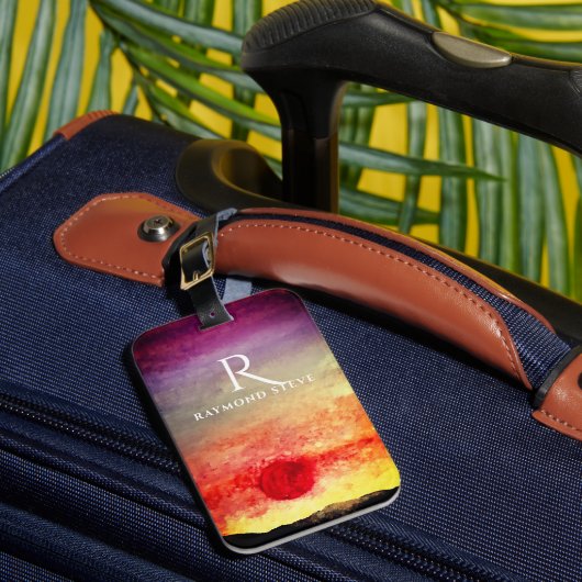 Wasserfarbene Sonnenuntergänge Mit Monogramm Gepäckanhänger (Vorderseite Insitu 1)