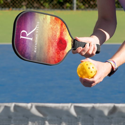 Wasserfarbene Sonnenuntergänge Mit Monogramm Pickleball Schläger (InSitu)