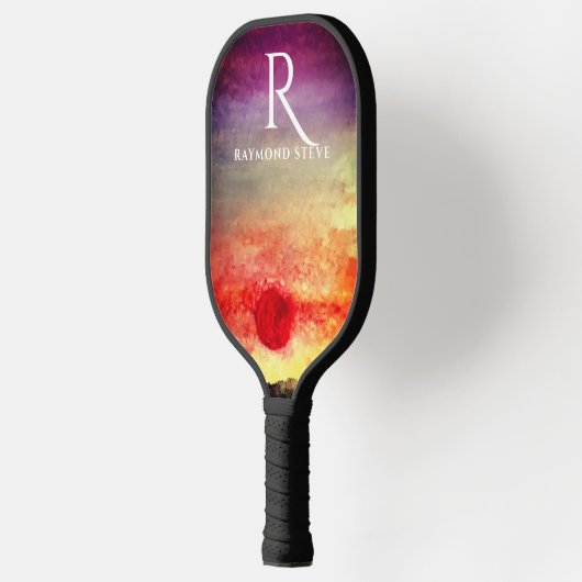 Wasserfarbene Sonnenuntergänge Mit Monogramm Pickleball Schläger (Links)