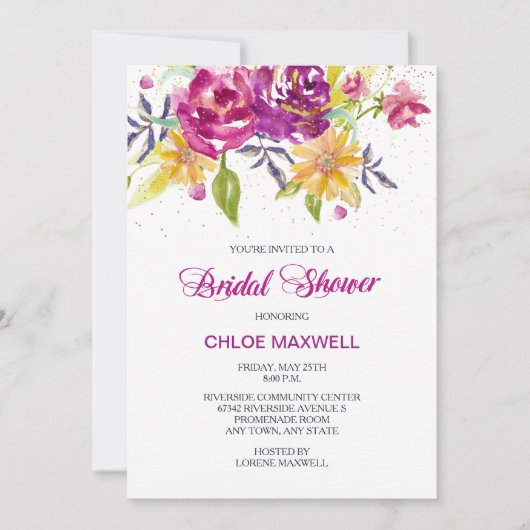 Wasserfarbene Sparkasse Rose Bouquet Brautparty Einladung (Vorderseite)