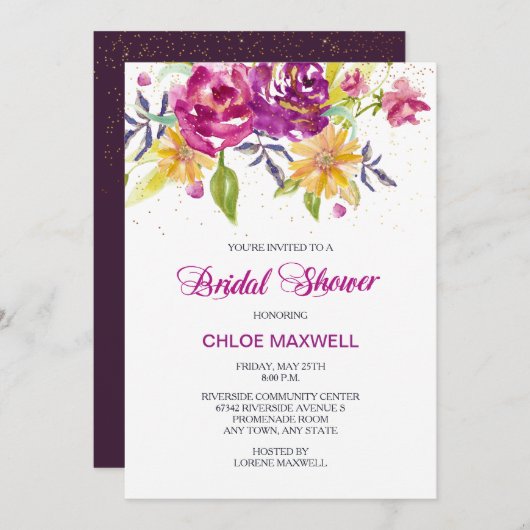 Wasserfarbene Sparkasse Rose Bouquet Brautparty Einladung (Vorne/Hinten)