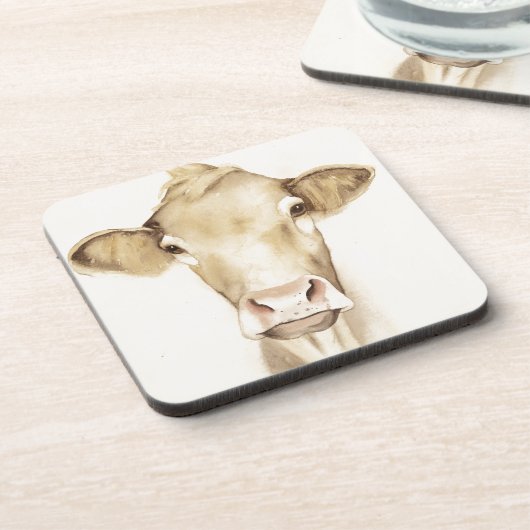 Wasserfarbene Stalltiere | Kuh Getränkeuntersetzer (Linke Seite)