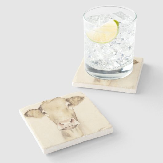 Wasserfarbene Stalltiere | Kuh Steinuntersetzer (Seitenansicht)