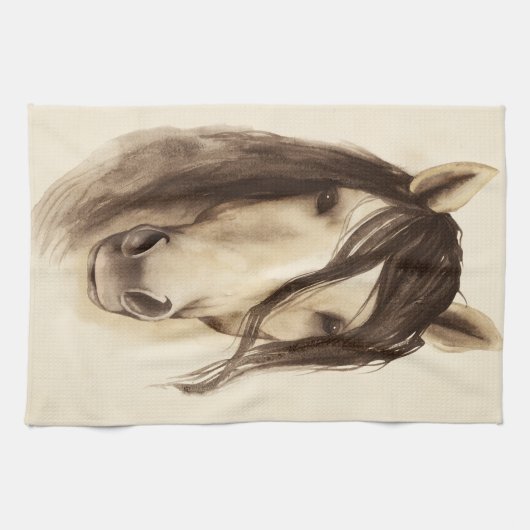 Wasserfarbene Stalltiere | Pferd Geschirrtuch (Horizontal)