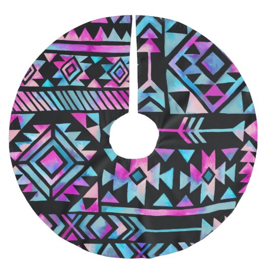 Wasserfarbene Stammesmotive, ethnische Tapeten. Polyester Weihnachtsbaumdecke (Vorderseite)