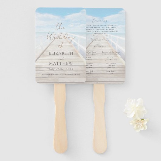 Wasserfarbene Strandhochzeit Fächer (Vorne und Hinten)