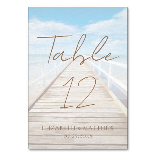 Wasserfarbene Strandhochzeit Tischnummer (Vorderseite)