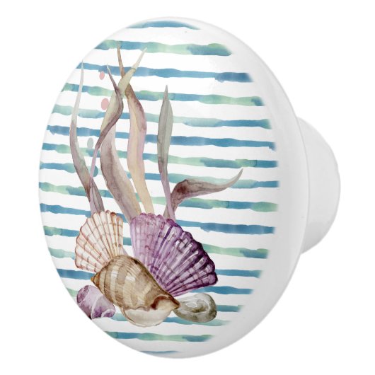 WASSERFARBENE STRANDMUSCHELN KORALE FERIENHAUS KERAMIKKNAUF (Rechts)