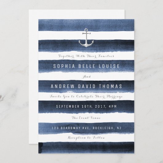 Wasserfarbene Streifen Einladung (Vorne/Hinten)