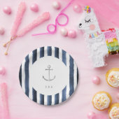 Wasserfarbene Streifen mit Anker Strand Hochzeit Pappteller (Party)