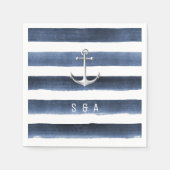 Wasserfarbene Streifen mit Anker Strand Hochzeit Serviette (Vorderseite)