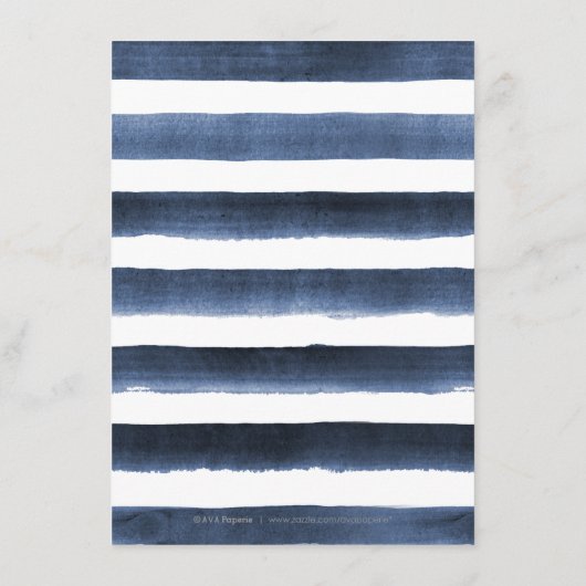 Wasserfarbene Streifen nautische Hochzeitsdetails Begleitkarte (Rückseite)