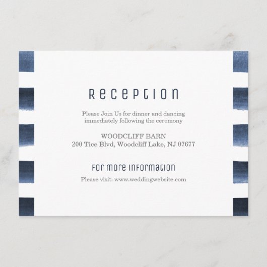 Wasserfarbene Streifen nautische Hochzeitsempfang Begleitkarte (Vorderseite)