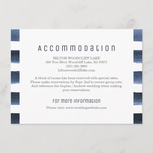 Wasserfarbene Streifen nautische Unterkunft Begleitkarte (Vorderseite)