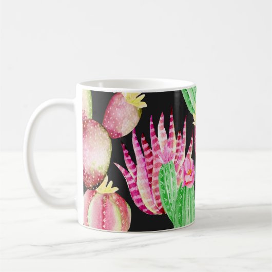 Wasserfarbene Sukkulente: Kaktus Blumenmuster. Kaffeetasse (Links)