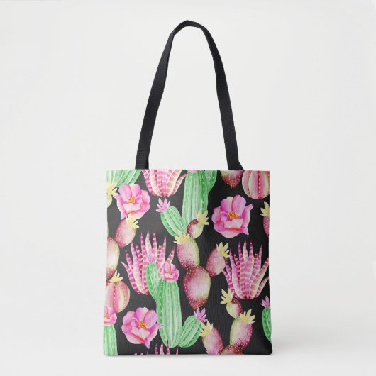 Wasserfarbene Sukkulente: Kaktus Blumenmuster. Tasche (Vorderseite)