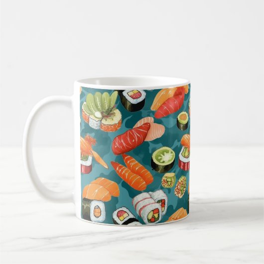 Wasserfarbene Sushi-Stücke Kaffeetasse (Links)