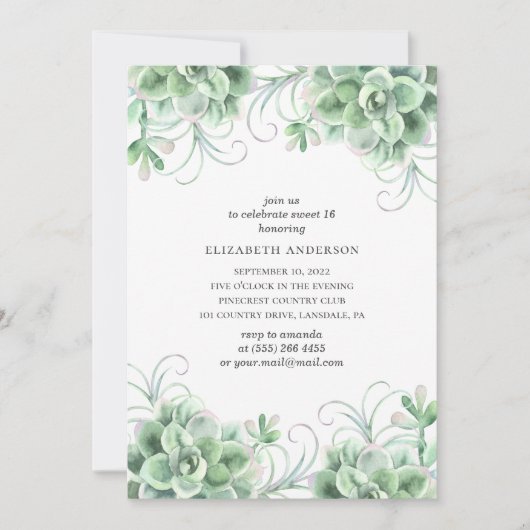 Wasserfarbene süß 16. Grünkaktus Einladung (Vorderseite)