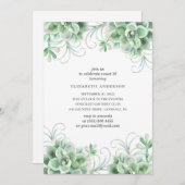 Wasserfarbene süß 16. Grünkaktus Einladung (Vorne/Hinten)