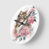 WASSERFARBENE TABBBY-KATZE MIT PINKEN-BLUME RUNDE WANDUHR (Winkel)