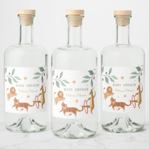 Wasserfarbene Tierdusche Baby Alkoholflaschenetikett