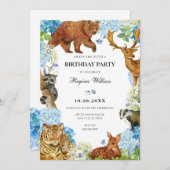 Wasserfarbene Tiere Flora und Fauna Einladung (Vorne/Hinten)