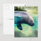 Wasserfarbene Tiere, Manatee, Postüberquerung Postkarte (Vorne/Hinten)